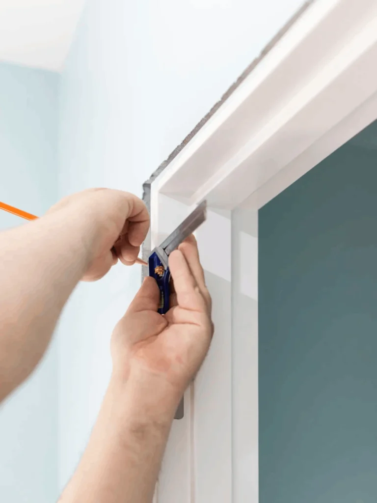 Construction crew installing drywall panels in office space